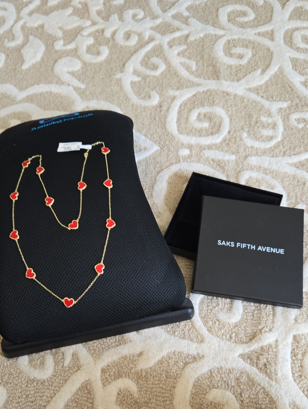 Saks Fifth Avenue Gold-Tone Necklace with Red Enamel Hearts